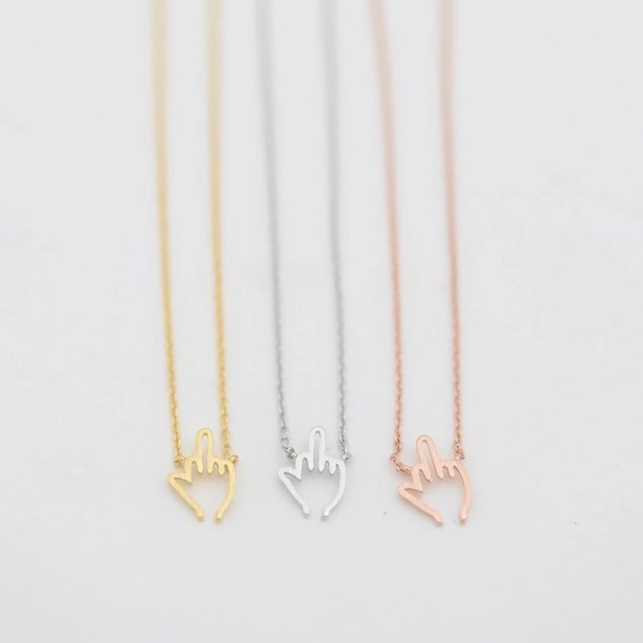 NEW Gold Middle Finger FU Necklace - Picture 3 of 5